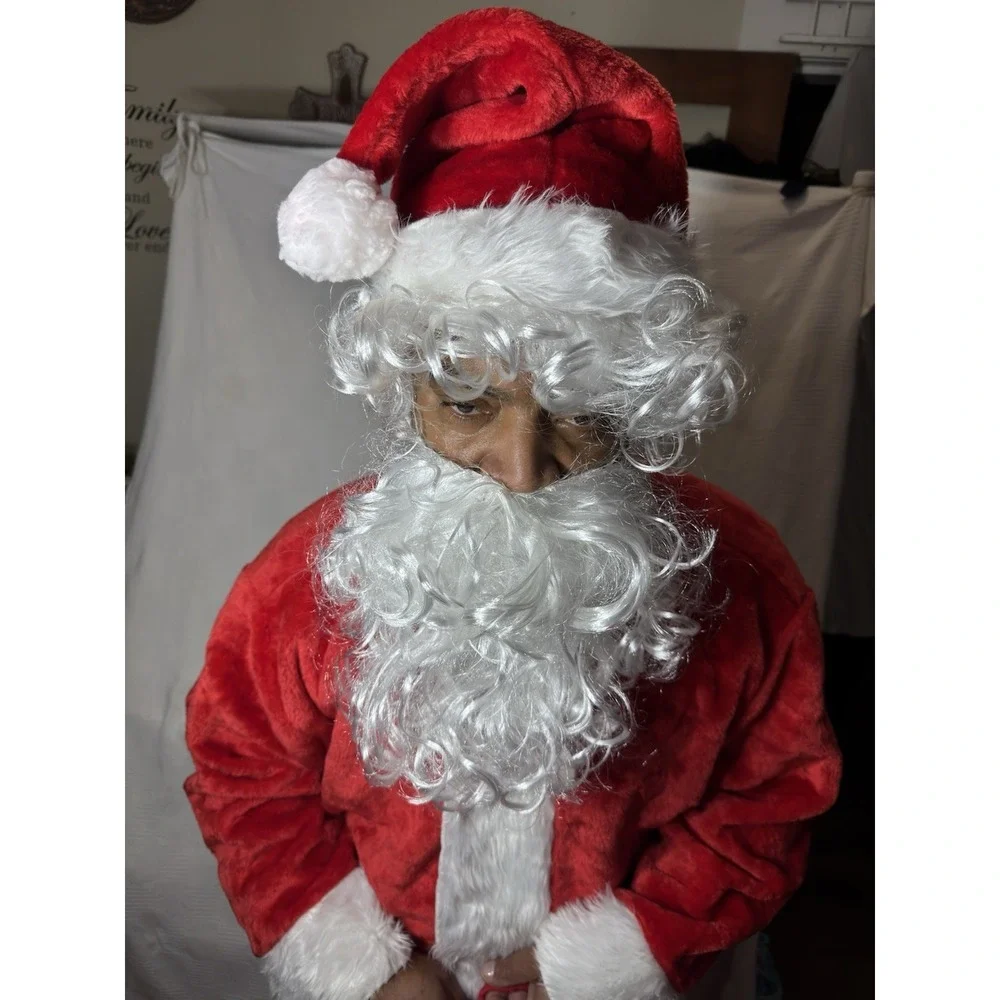 Santa Claus 8Pc Christmas Costume Men Jacket Pants Wig Belt Boot‎ Beard Hat Bag